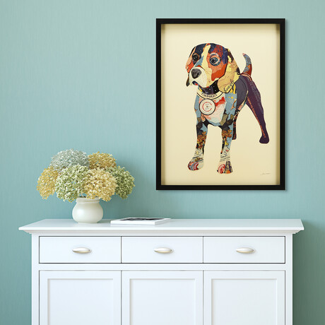 "Beagle 1" Dimensional Graphic Collage Framed Under Tempered Glass Wall Art