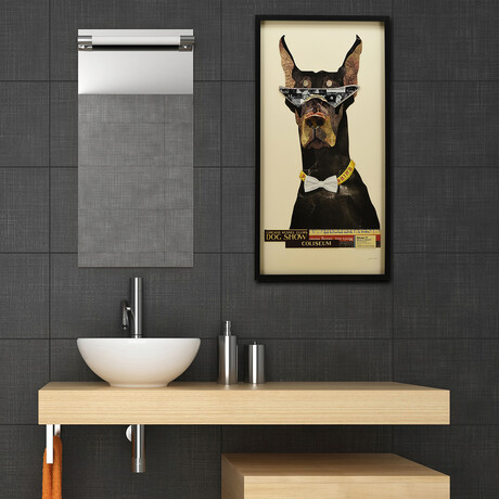 "Doberman Pinscher" Dimensional Graphic Collage Framed Under Tempered Glass Wall Art