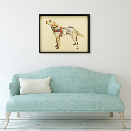 "Yellow Lab" Dimensional Graphic Collage Framed Under Tempered Glass Wall Art