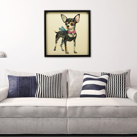 "Chihuahua" Dimensional Graphic Collage Framed Under Tempered Glass Wall Art