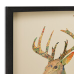 "Mrs. Deer" Dimensional Graphic Collage Framed Under Tempered Glass Wall Art