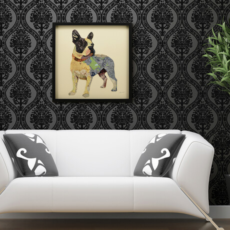 "Boston Terrier 1" Dimensional Graphic Collage Framed Under Tempered Glass Wall Art