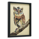 "The Wisest Owl" Dimensional Graphic Collage Framed Under Glass Wall Art