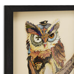 "The Wisest Owl" Dimensional Graphic Collage Framed Under Glass Wall Art