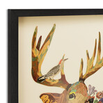 "Mr. Deer" Dimensional Graphic Collage Framed Under Tempered Glass Wall Art