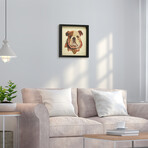 "English Bulldog Pup" Dimensional Graphic Collage Framed Under Tempered Glass Wall Art