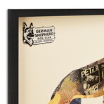 "German Shepherd" Dimensional Graphic Collage Framed Under Tempered Glass Wall Art