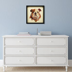 "English Bulldog Pup" Dimensional Graphic Collage Framed Under Tempered Glass Wall Art