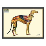 "Greyhound" Dimensional Graphic Collage Framed Under Tempered Glass Wall Art