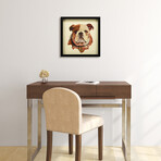 "English Bulldog Pup" Dimensional Graphic Collage Framed Under Tempered Glass Wall Art