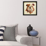 "English Bulldog Pup" Dimensional Graphic Collage Framed Under Tempered Glass Wall Art