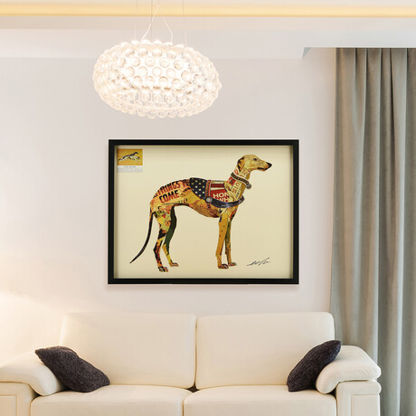 "Greyhound" Dimensional Graphic Collage Framed Under Tempered Glass Wall Art