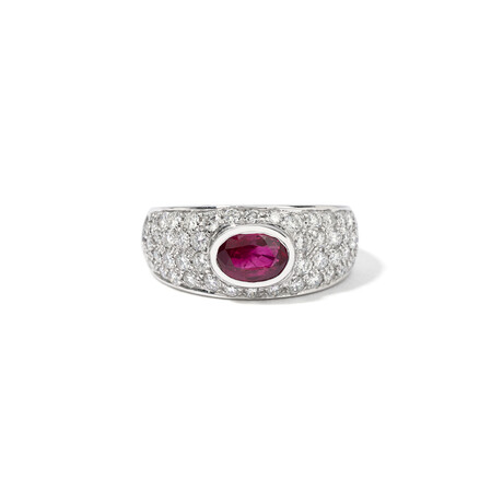 18k White Gold Diamond + Ruby Ring // Ring Size: 6.25 // New