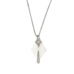 18k White Gold Diamond + White Ceramic Pendant Necklace // 16" // New