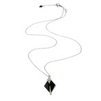 18k White Gold Diamond + Black Ceramic Layered Pendant Necklace I // 16" // New