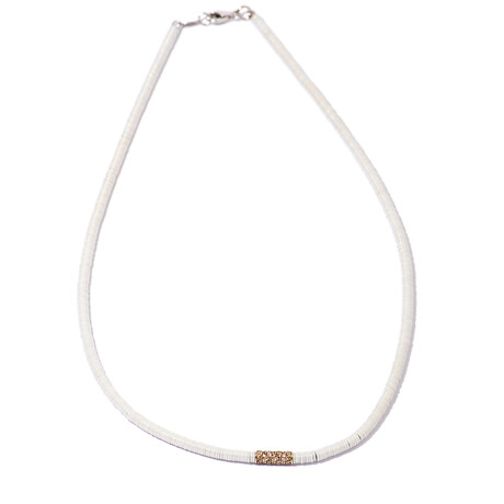 18k Yellow Gold + 18k White Gold Diamond + White Ceramic Bead Choker Necklace // 16" // New