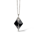 18k White Gold Diamond + Black Ceramic Pendant Necklace I // 16" // New
