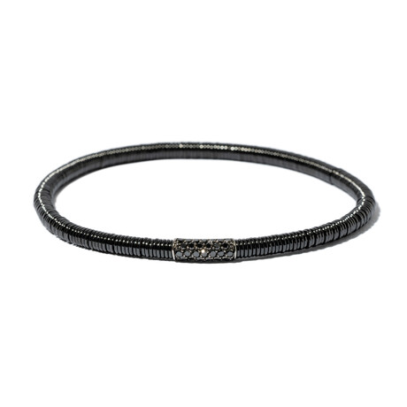 18k Black Gold Diamond + Black Ceramic Bead Bracelet // 7" // New