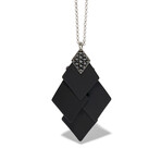 18k White Gold Diamond + Black Ceramic Layered Pendant Necklace II // 16" // New