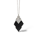 18k White Gold Diamond + Black Ceramic Layered Pendant Necklace III // 16" // New