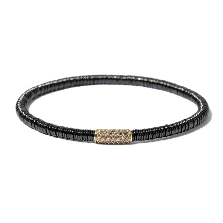 18k Yellow Gold Diamond + Black Ceramic Bead Bracelet // 7" // New