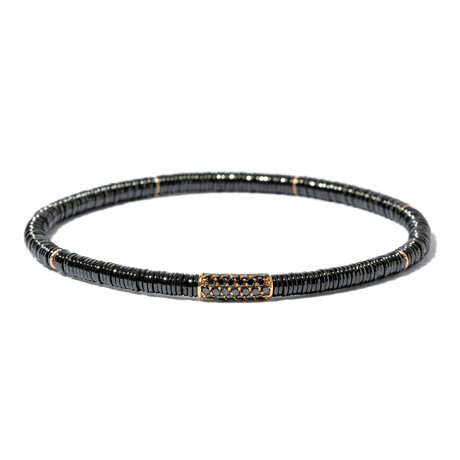 18k Rose Gold Diamond + Black Ceramic Bead Bracelet // 7" // New