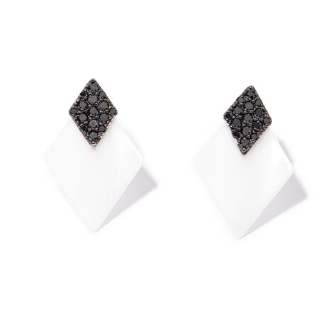 18k White Gold Diamond + White Ceramic Drop Earrings // New