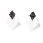 18k White Gold Diamond + White Ceramic Drop Earrings // New