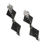 18k White Gold Diamond + Black Ceramic Layered Dangle Earrings // New
