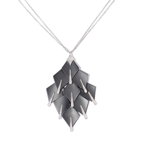 18k White Gold Diamond + Black Ceramic Chandelier Necklace // 16" // New