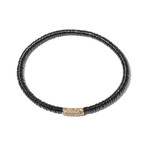 18k Yellow Gold Diamond + Black Ceramic Bead Bracelet // 7" // New