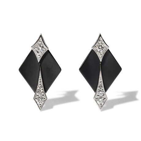 18k White Gold Diamond + Black Ceramic Dangly Statement Earrings II // New