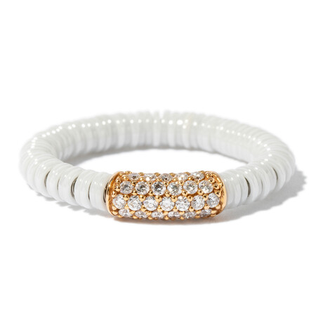 18k Rose Gold Diamond + White Ceramic Single Stretch Ring // Ring Size: 6.5 // New