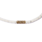 18k Yellow Gold + 18k White Gold Diamond + White Ceramic Bead Choker Necklace // 16" // New