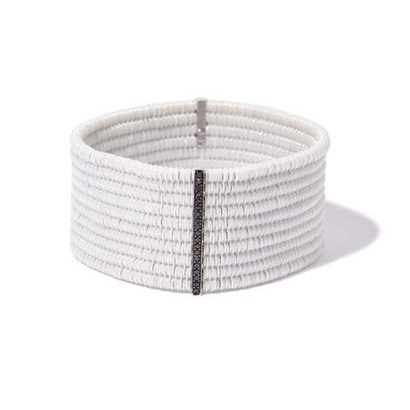 18k Black Gold Diamond + White Ceramic Wide Cuff Stretch Bracelet I // 7.5" // New