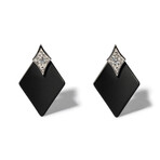 18k White Gold Diamond + Black Ceramic Drop Earrings // New