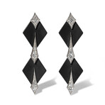 18k White Gold Diamond + Black Ceramic Layered Dangle Earrings // New