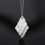 18k White Gold Diamond + White Ceramic Chandelier Pendant Necklace I // 16" // New