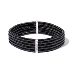 18k White Gold Diamond + Black Ceramic Bead Cuff Bracelet // 7.5" // New