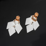 18k Rose Gold Diamond + White Ceramic Layered Earrings // New