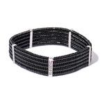 18k White Gold Diamond + Black Ceramic Bead Cuff Bracelet // 7" // New