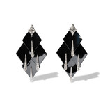 18k White Gold Diamond + Black Ceramic Layered Earrings // New