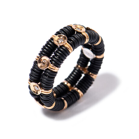 18k Rose Gold Diamond + Black Ceramic Double Stretch Ring // Ring Size: 6 // New