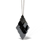 18k White Gold Diamond + Black Ceramic Chandelier Pendant Necklace // 16" // New