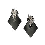 18k White Gold Diamond + Black Ceramic Drop Earrings // New