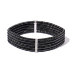 18k White Gold Diamond + Black Ceramic Bead Cuff Bracelet // 7.5" // New