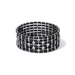18k White Gold Diamond + Black Ceramic Wide Cuff Stretch Bracelet // 7" // New