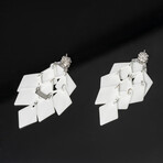 18k White Gold Diamond + White Ceramic Chandelier Earrings // New