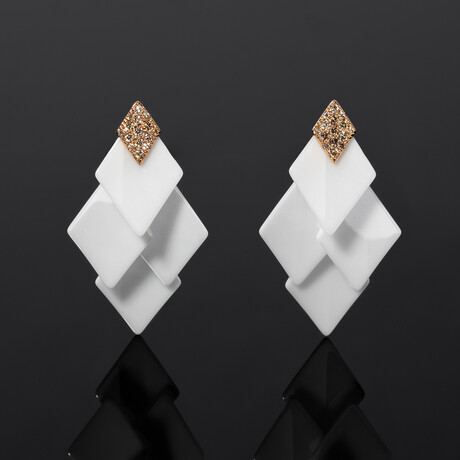 18k Rose Gold Diamond + White Ceramic Layered Earrings // New