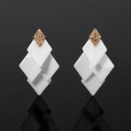 18k Rose Gold Diamond + White Ceramic Layered Earrings // New